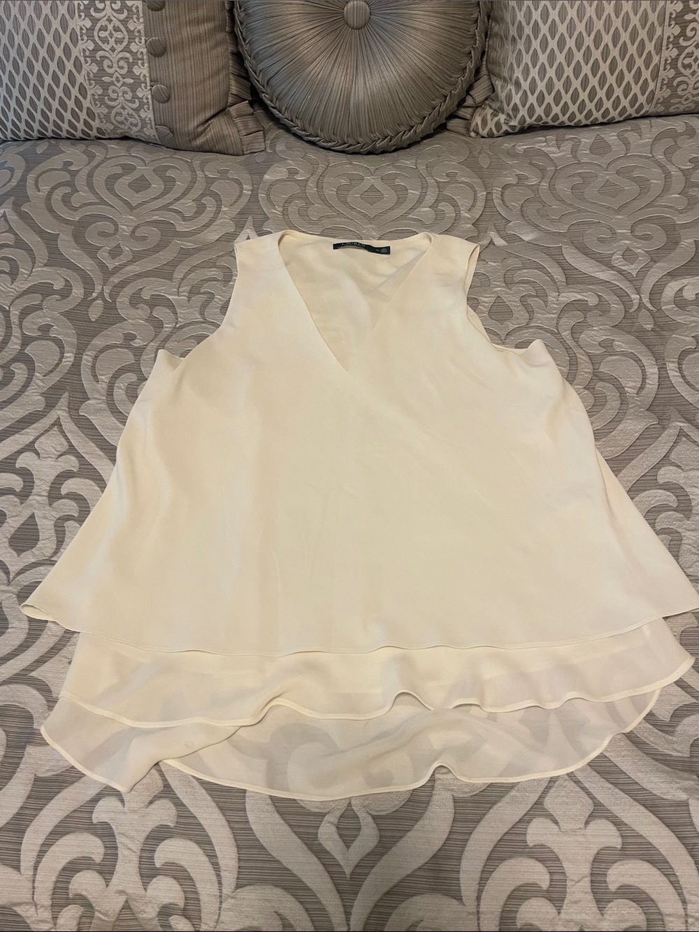 Ralph Lauren Ivory Sleeveless V-Neck Layered Chiffon Blouse